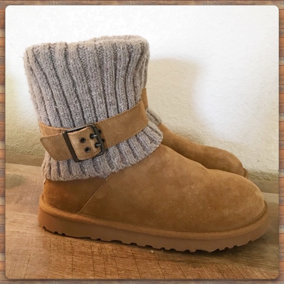 UGG Shoes - UGG Cambridge suede and knit buckle foldover boot